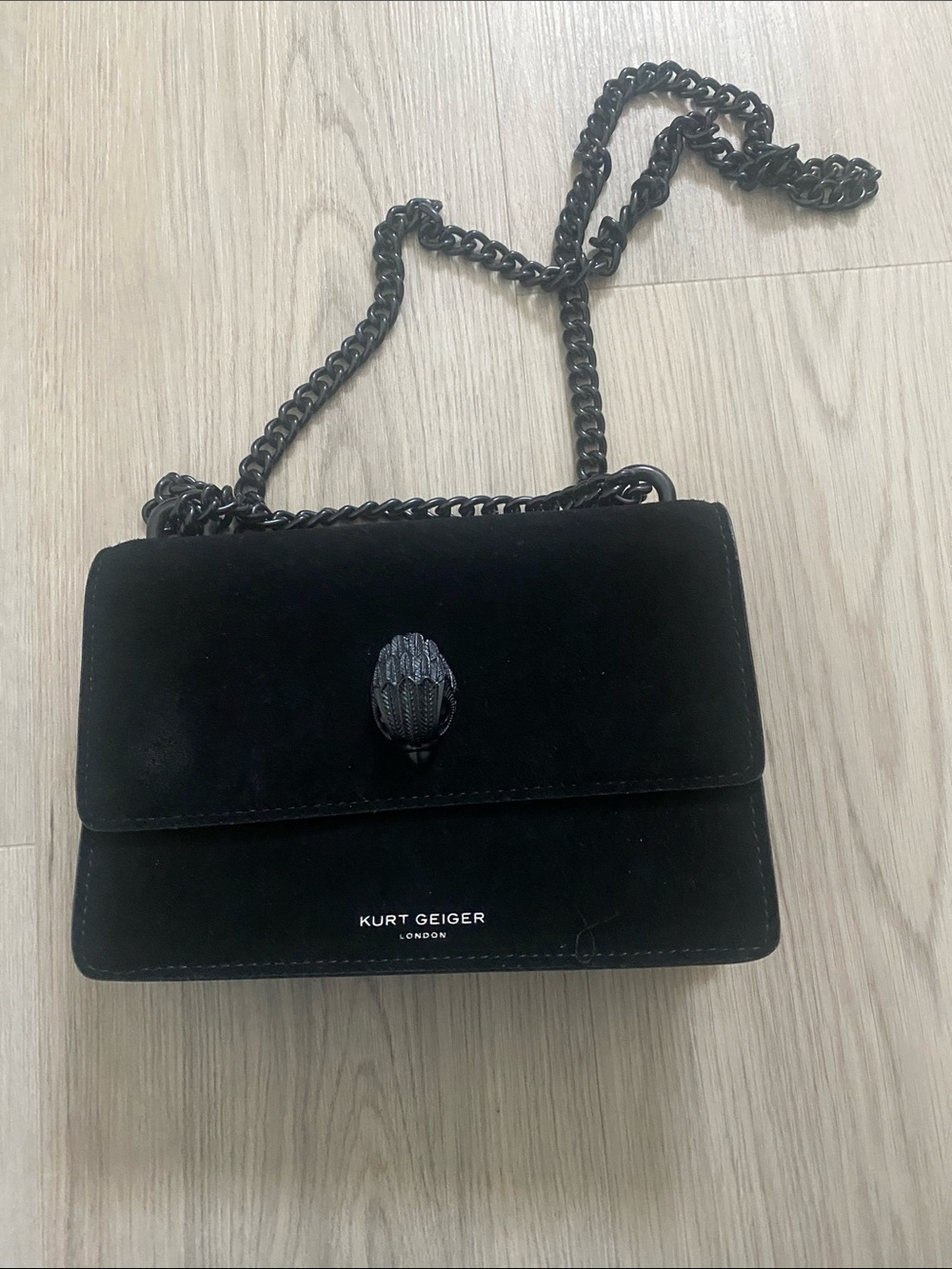 Kurt Geiger Black Suede Shoulder Bag with Gunmetal Chain